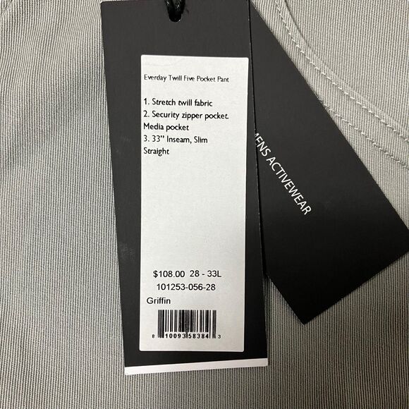 Rhone Pants Mens Grey Slim Straight Griffin Twill 5 Pocket Stretch 28 x 33 - Picture 7 of 11